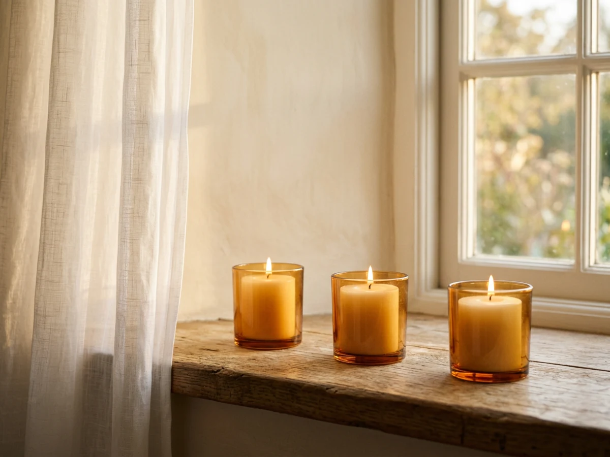 Warm candles glowing on a windowsill at Laura Psychic Reader in Woodland Hills