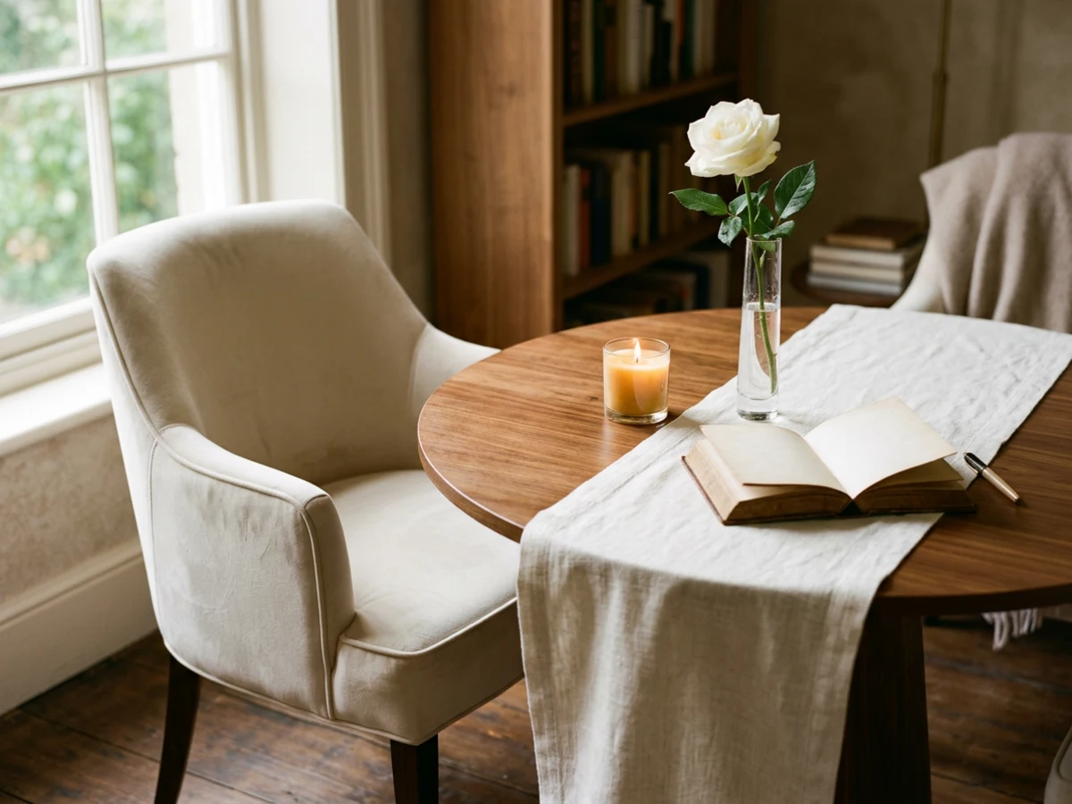 Cozy psychic reading table prepared for a guest in Woodland Hills