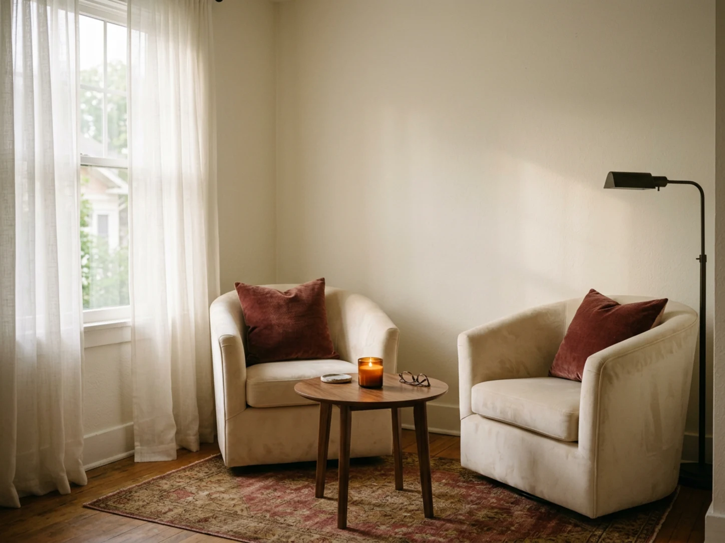 Private one-on-one psychic reading nook with two armchairs in Woodland Hills