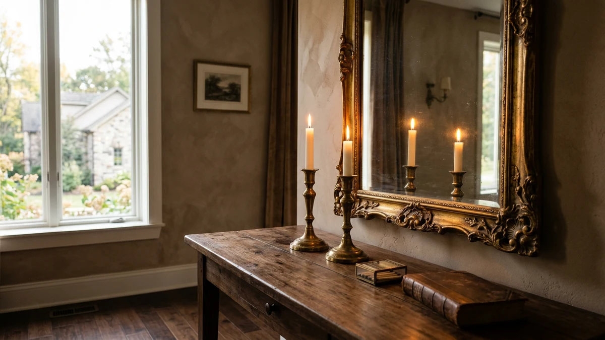 Two candle flames reflected in a mirror symbolizing a twin flame connection
